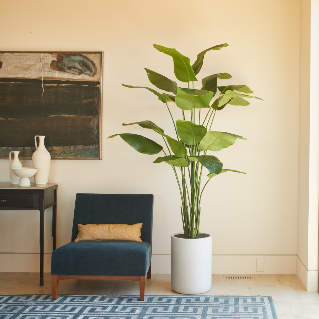 Bird of Paradise Faux Tree in Modern Gray Planter