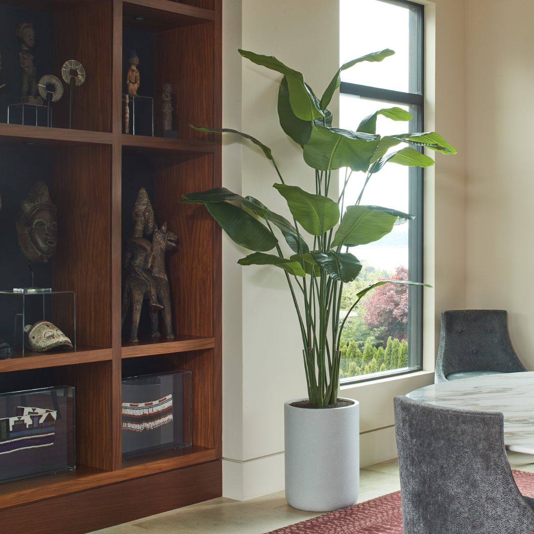 Bird of Paradise Faux Tree in Modern Gray Planter