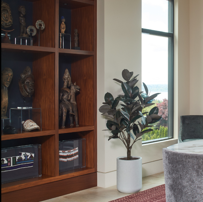 Faux Rubber Ficus Tree in Modern Gray Planter