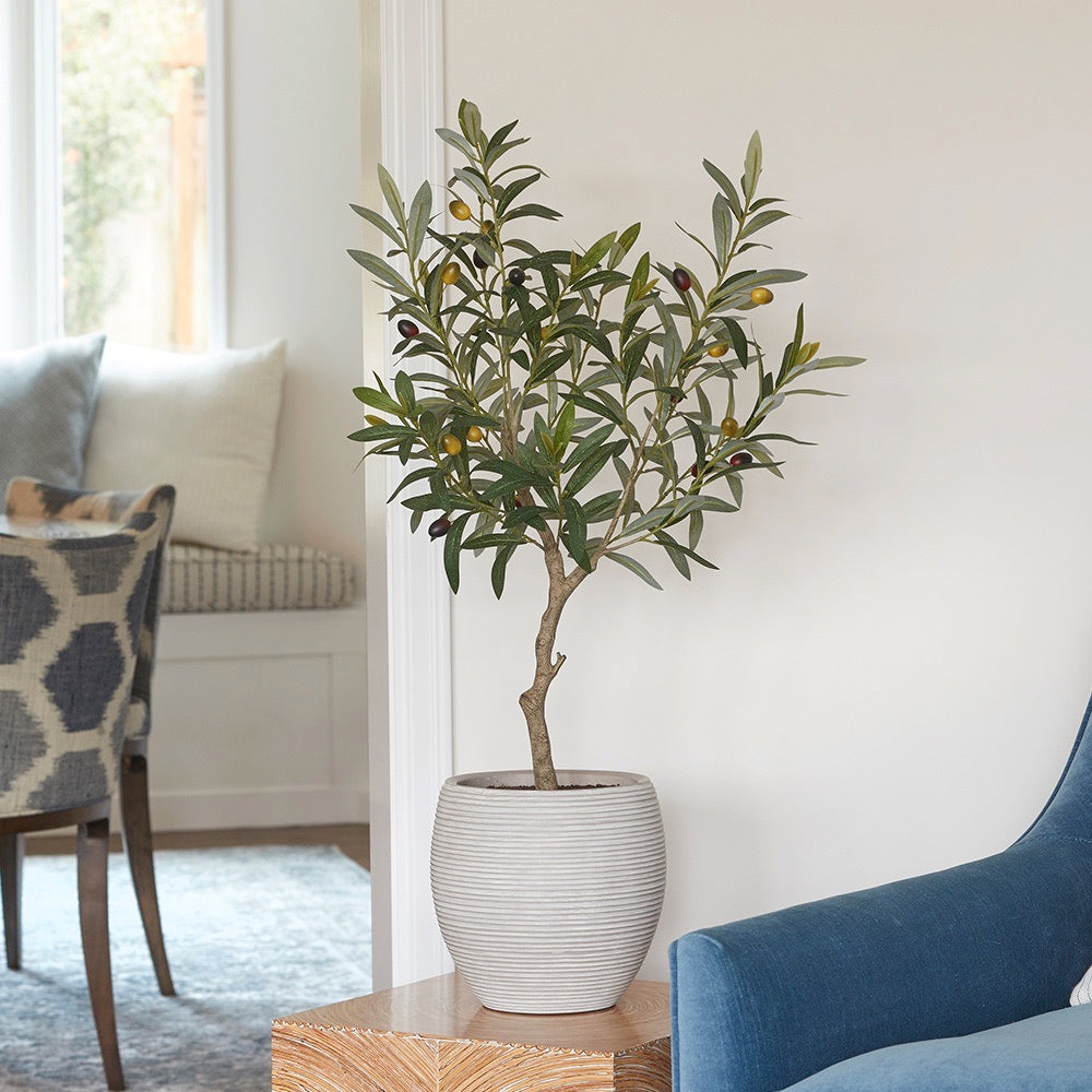Faux Olive Topiary Tree with Mediterranean Pot