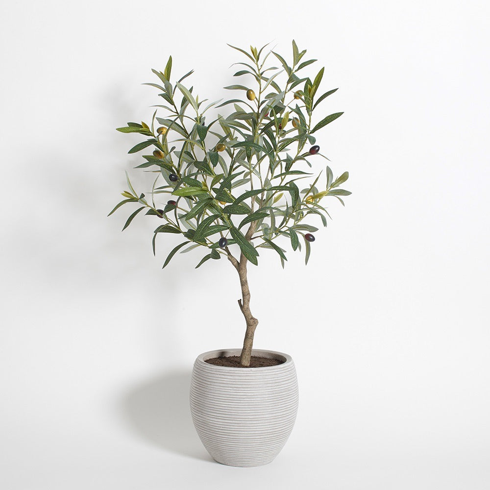 Faux Olive Topiary Tree with Mediterranean Pot