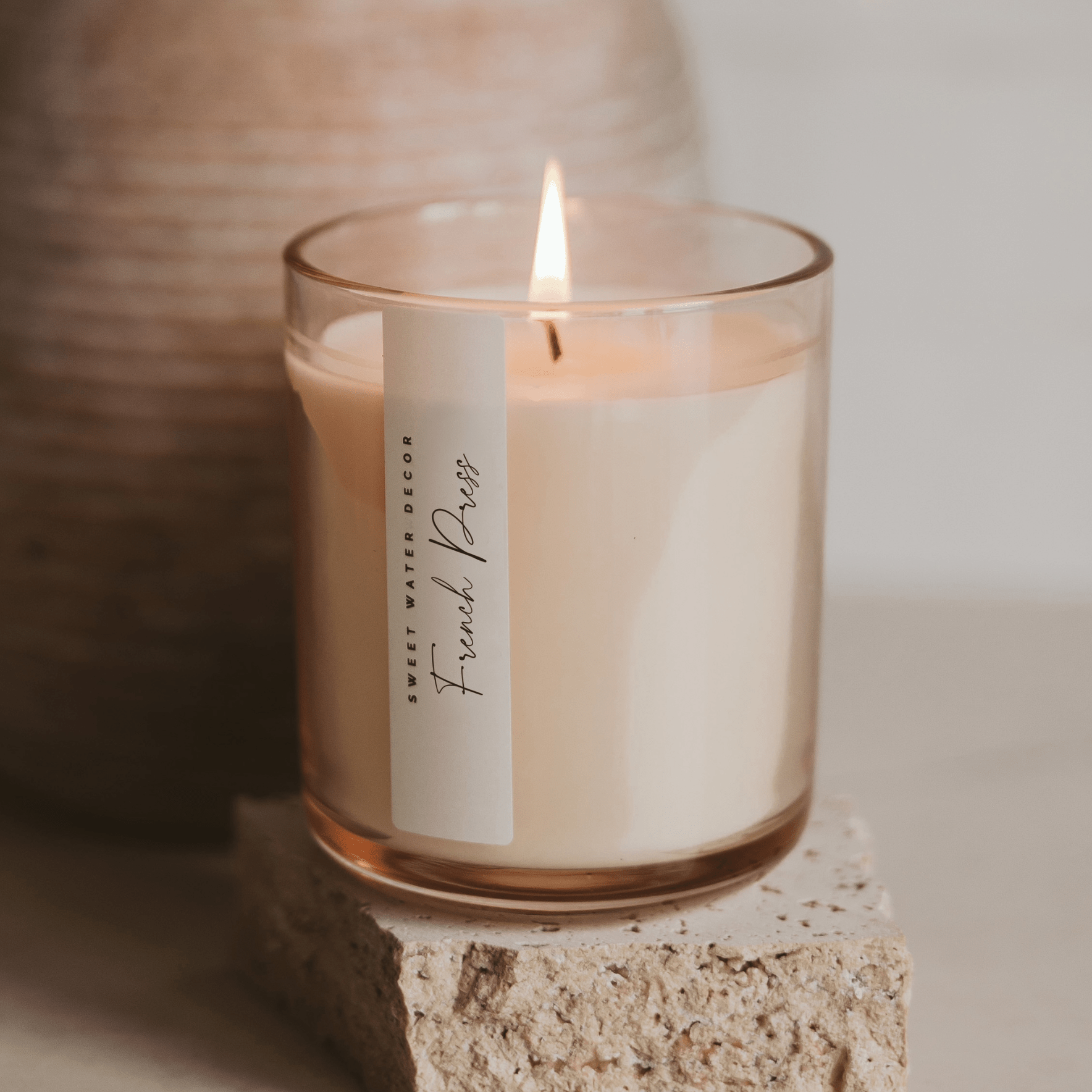 French Press Soy Candle - Tinted Glass Jar - 12 oz (Fresh Coffee)