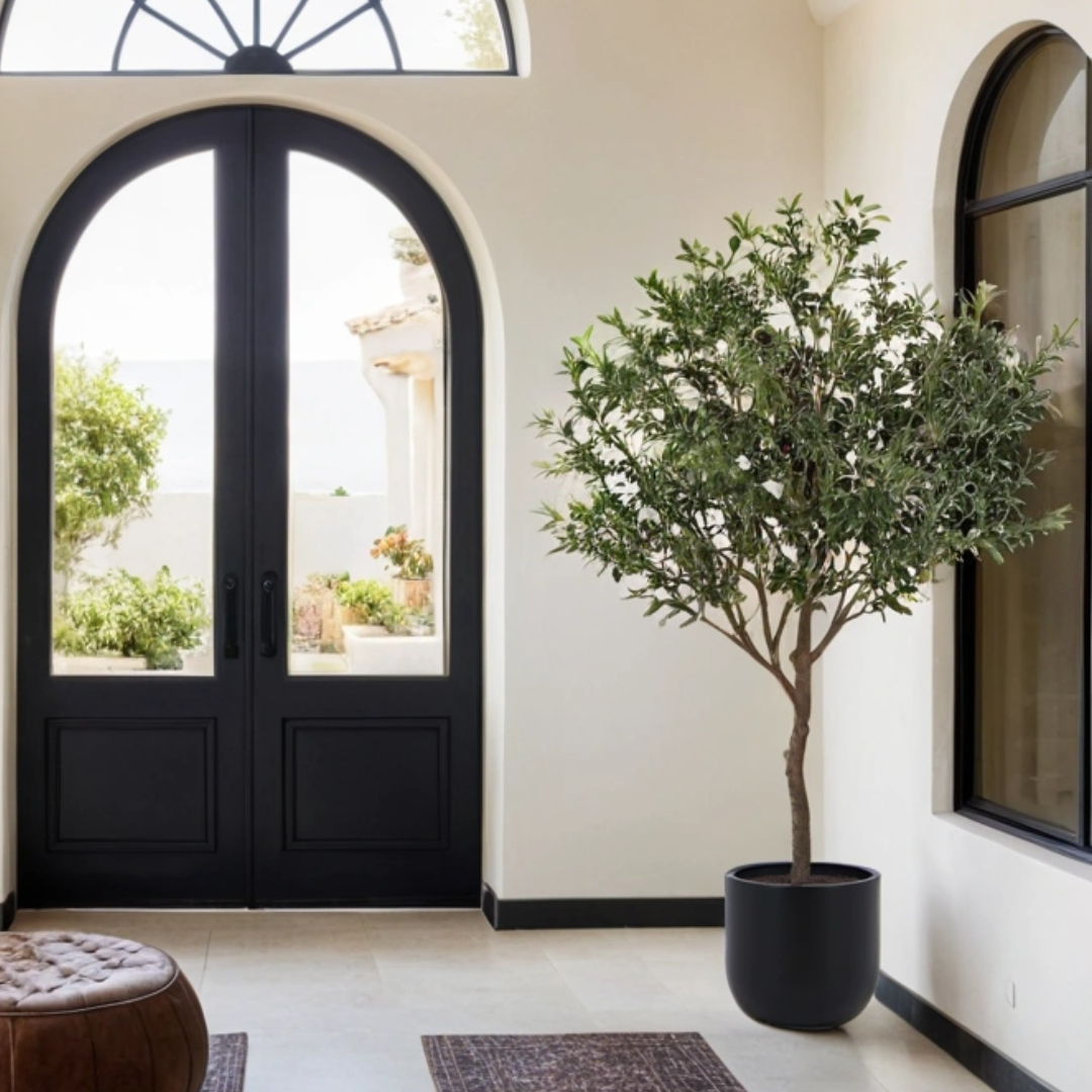 Faux Potted Olive Tree in Black Pot