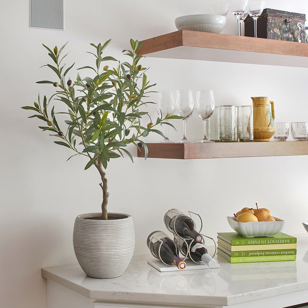 Faux Olive Topiary Tree with Mediterranean Pot